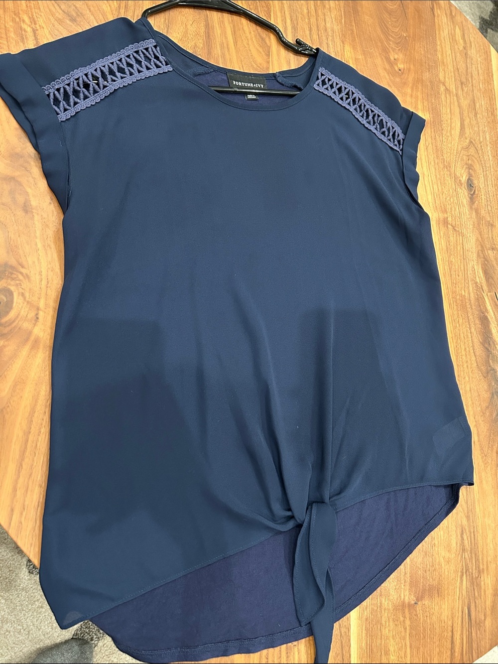 Navy Tie-Front Cap Sleeve Blouse